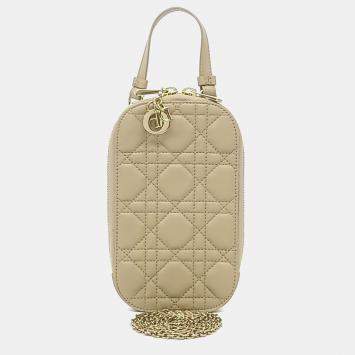 Pre Owned Dior Beige Leather Phone Holder Tote Bag