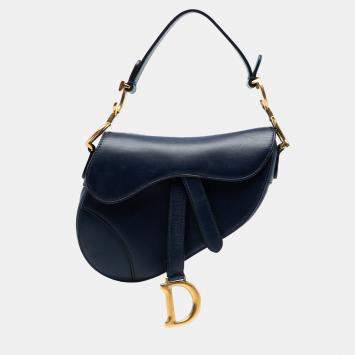 Pre Owned Dior Navy Blue Mini Smooth Calfskin Saddle Bag