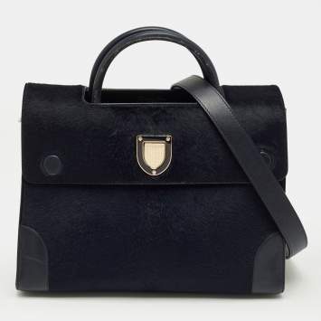 Pre Owned Dior Dark Blue Calfhair and Leather Medium Diorever Tote