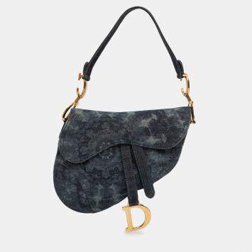 Pre Owned Dior Blue Denim Tie Dye Saddle Bag