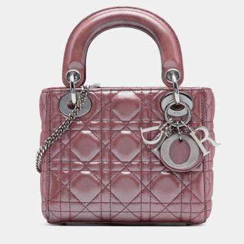 Pre Owned Dior Mini Iridescent Lambskin Cannage Lady Dior