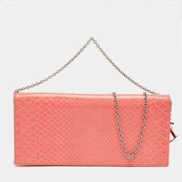 Pre Owned Dior Coral Orange Python Lady Dior Croisiere Chain Clutch
