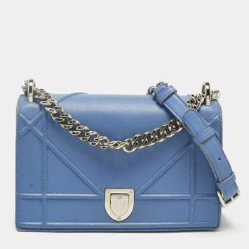 Pre Owned Dior Light Blue Cannage Leather Small Diorama Flap Bag