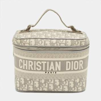 Pre Owned Dior Grey Oblique Canvas Diortravel Vanity Case