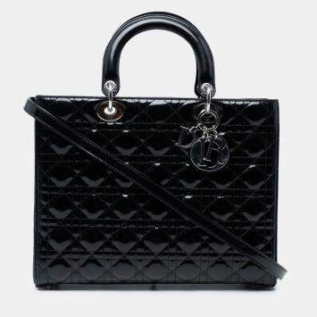 Pre Owned Dior Black Large Patent Cannage Lady Dior