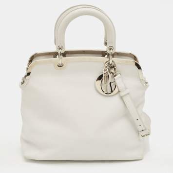 Pre Owned Dior White Leather Medium Granville Tote 