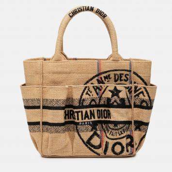 Pre Owned Dior Beige Small Jute Catherine Tote