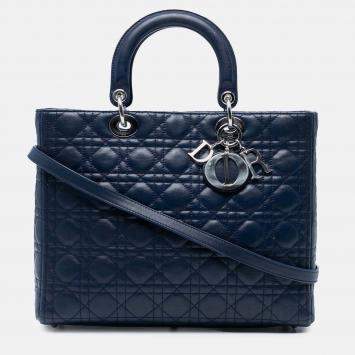 Pre Owned Dior Blue Large Lambskin Cannage Lady Dior
