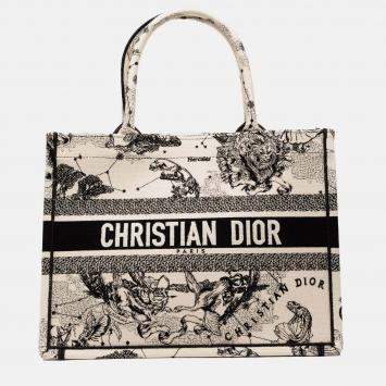 Pre Owned Dior Black White Medium Canvas Embroidered Zodiac Toile De Jouy Book Tote