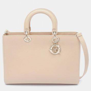 Pre Owned Christian Dior Dior Lady D-Sire Large Handbag Leather Beige