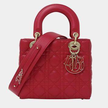 Pre Owned Christian Dior Dior Lady Small Leather Handbag Pink And Red