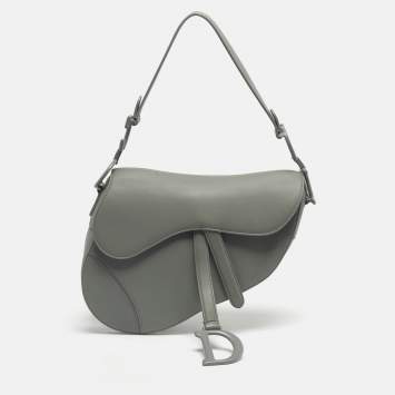 Pre Owned Dior Grey Leather Saddle Bag