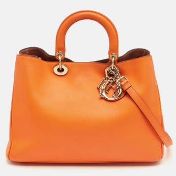 Pre Owned Dior Orange Leather Large Diorissimo Shopper Tote