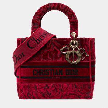 Pre Owned Dior Red Medium Embroidered Velvet Roses Lady D Lite