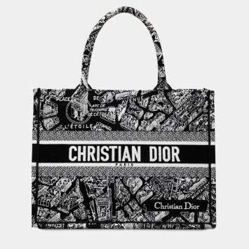Pre Owned Dior Black Medium Canvas Embroidered Plan De Paris Book Tote