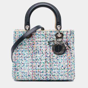 Pre Owned Dior Blue Medium Tweed Lady Dior