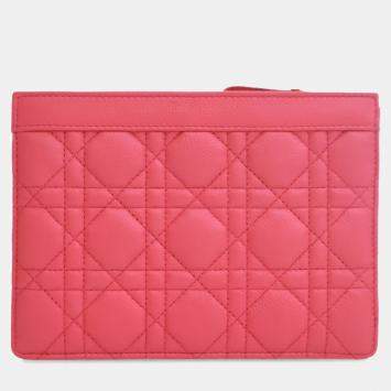 Pre Owned Dior Pink Supple Cannage Calfskin Caro Every Dior Pouch