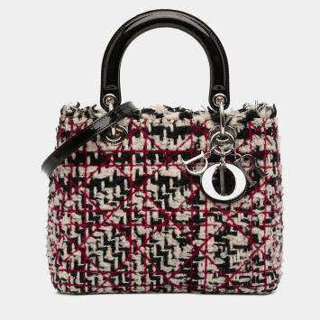 Pre Owned Dior Black Multicolor Medium Tweed Cannage Fringe Lady Dior