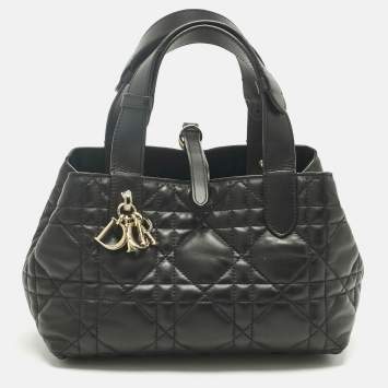 Pre Owned Dior Black Cannage Leather Small Toujours Tote