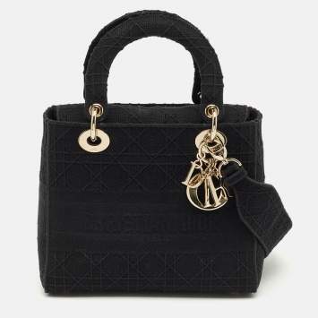 Pre Owned Dior Black Cannage Embroidered Canvas Medium Lady D-Lite Tote
