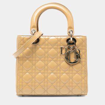 Pre Owned Dior Brown Medium Patent Cannage Lady Dior