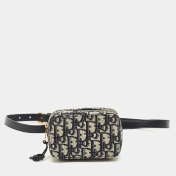 Pre Owned Dior Navy Blue Oblique Canvas and Leather Pouch Belt Bag