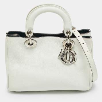 Pre Owned Dior Diorissimo Small White Leather Tote