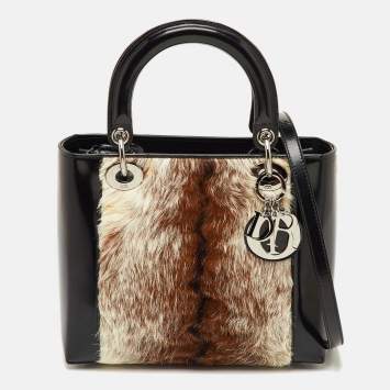 مملوكة مسبقًا Dior Tricolor Calf Hair and Smooth Leather Lady Dior Tote