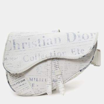 Pre Owned Christian Dior x Daniel Arsham 2019 White/Grey Newspaper Printed Saddle Bag