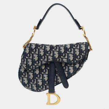 Pre Owned Christian Dior 2019 Blue Oblique Jacquard Mini Saddle Bag With Strap