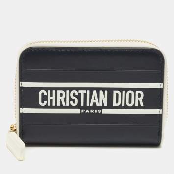 Pre Owned Dior Vibe Navy Blue/White Leather Compact Wallet