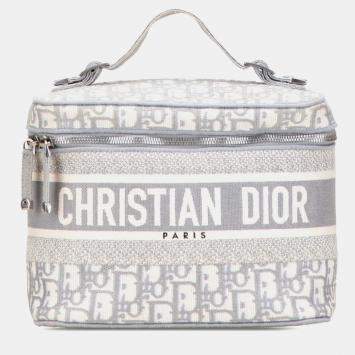 Pre Owned حقيبة يد كريستيان ديور سفري أوبليك قماش رمادي وأبيض