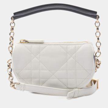 Pre Owned Christian Dior Dior Vibe Micro Shoulder Bag Leather White Navy