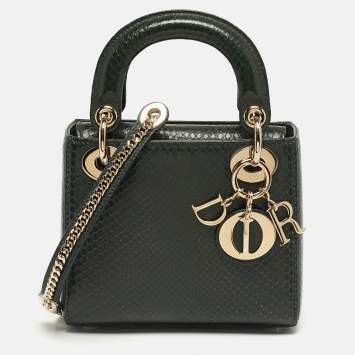 Pre Owned Dior Lady Dior Mini Dark Green Python Tote