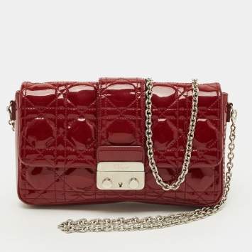 Pre Owned Dior New Lock Red Cannage Patent Leather Chain Clutch