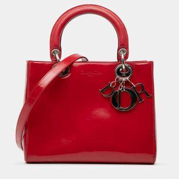 Pre Owned Dior Red Medium Patent Lady Dior