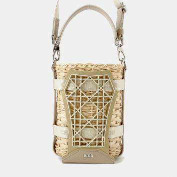 Pre Owned Dior Sahara 2-Way Bucket Bag Beige Raffia Leather Rubber Size Nano