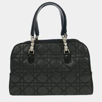 Pre Owned Christian Dior Black Denim Lambskin Malice Cannage Handbag