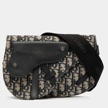 Pre Owned Dior Blue Oblique Canvas Saddle Messenger Bag