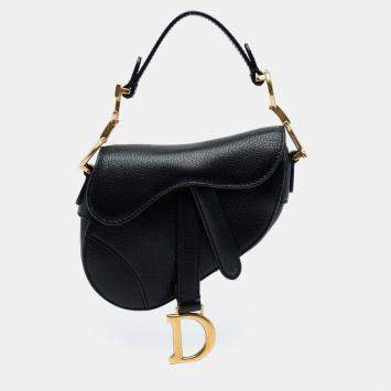 Pre Owned Dior Black Micro Goatskin Saddle