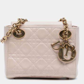 Pre Owned Dior Pink Lambskin Cannage Lady Dior Double Chain Bag