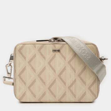 Pre Owned Dior Beige CD Diamond Coated Canvas Zipped Pouch with Strap
