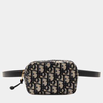 Pre Owned Dior Navy Blue Oblique Canvas Belt Pouch