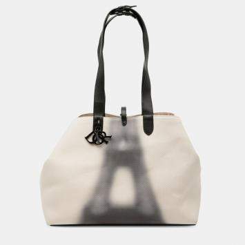 Pre Owned Dior White Large Canvas Eiffel Tower Toujours Tote