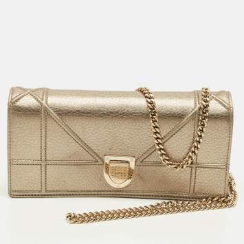 Pre Owned Dior Diorama Gold Leather Wallet On Chain