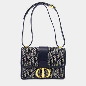 Pre Owned Dior Beige Blue Fabric Oblique 30 Montaigne Bag