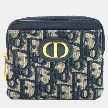 مملوكة مسبقًا Dior Navy Blue Jacquard Dior Navy Blue Oblique 30 Montaigne Lavender Card Holder
