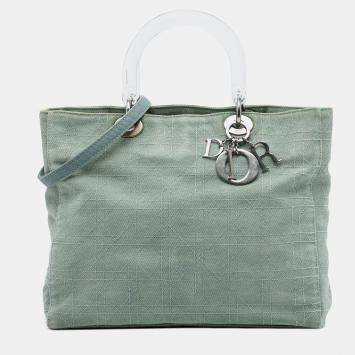 Pre Owned Dior Blue Large Denim Cannage Acrylic Handles Lady Dior