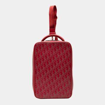 Pre Owned Dior Red Oblique Perforated Calfskin Galaxy World Tour Shoe Case