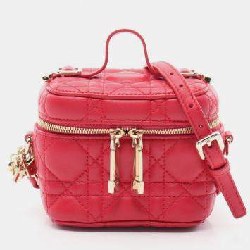 Pre Owned Dior Lady Dior Micro Cannage Red Leather Vanity Shoulder Bag